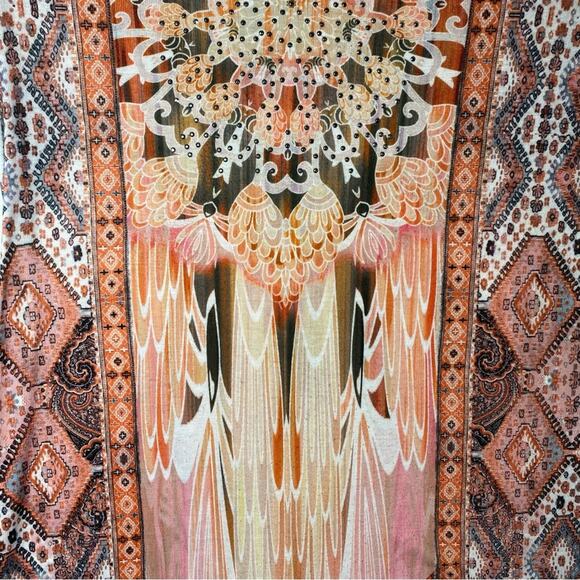 ONE WORLD Boho Printed Knit Flutter Sleeve T-Shirt Women’s Size S - Picture 11 of 11